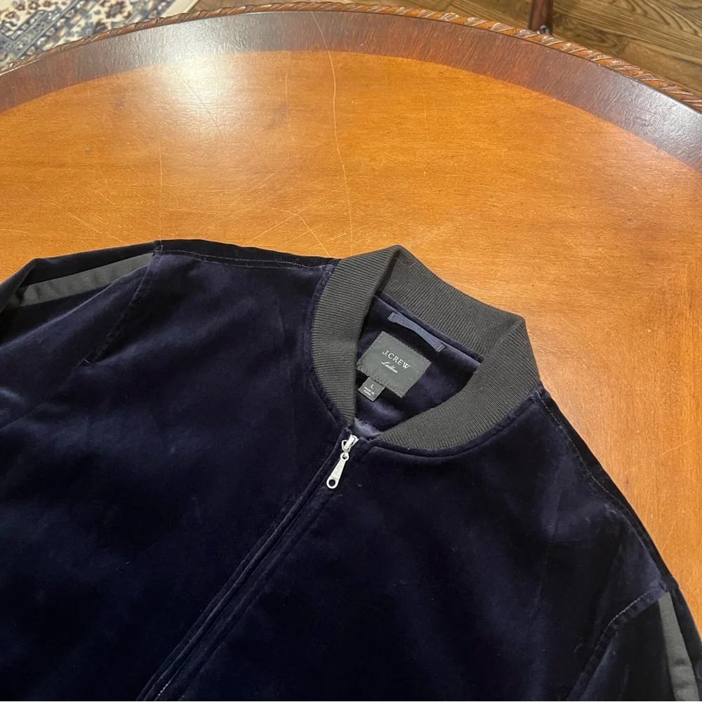 NEW NWOT J.Crew Ludlow Navy Velvet Bomber Jacket Tuxedo Stripe Navy Large
